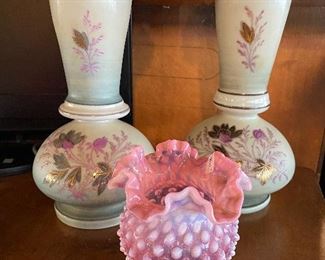 Bristol vases & pink hobnail