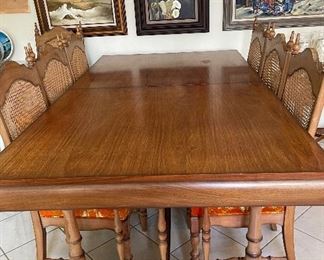 Vintage Costa Rican Cristobal Wood Table and Chairs, Original Artwork
