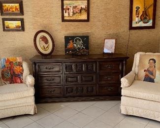 Vintage King Headboard, Dresser, Mirror, Nightstand, Arm Chairs pr (not shown) and Swivel Chair