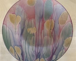 Rueven Glass Nouveau Art Glass Co Hand Painted Multicolored Satin Glass Plate
