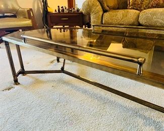 Vintage Glass Top Coffee Table - Bronze Finished with Two Handles