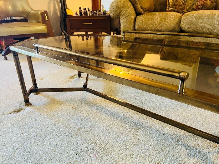 Vintage Glass Top Coffee Table - Bronze Finished with Two Handles