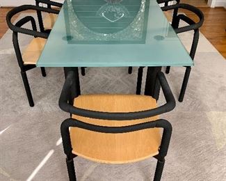 Room view; dining table with eight (8) arm chairs