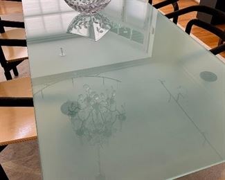 $950 - Contemporary glass top dining table; 29" H x 89" L x 33.5" W