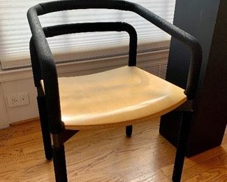 $1000 - Set of 8 Mid Century dining arm chairs by Metropolitan/Steelcase with maple seats; 30" H x 20" W x 20" depth; 17.5" seat height