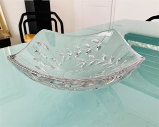 $80 - Tiffany and Co. floral vine crystal bowl; 5" H x 11" square