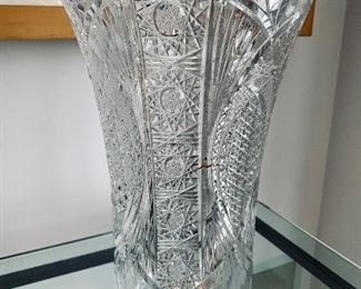 $90 - Handcut Bohemian crystal vase; 12" H x 7.5" diameter