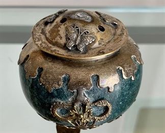 $24 - Metal and stone incense burner/potpourri bowl with cover; 2" H x 3" diameter