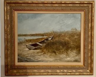 $425 - Ronald Reillo (American, 1937-1979) Maryland beach scene; signed; 20" H x 24.5" W x 1.5"D framed