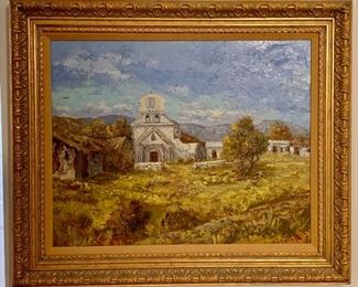 $595 - J. Valentini (Argentina) original landscape; signed; 21" H x 24.5" W x 2"D Framed 