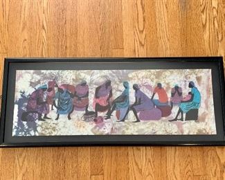$150 - Framed batik, edition 215/400; 16.5" H x 40.5" L x 2" depth
