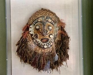 $425 - New Guinea Ceremonial Mask in acrylic floating box frame; 21"H x 18"W x 5.5"D
