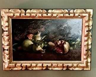 $795 - Evan Wilson "Pomegranate Still Life" oil on board; 12”H x 17”W Framed; Provenance-purchased directly from the artist