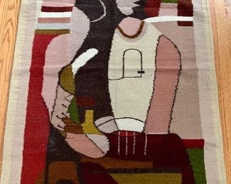 $300 - Woven rug or tapestry in the manner of Picasso - vegetable dyed - 54”H x 38.5”W
