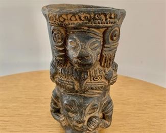$24 - Carved wooden figural container; 7" H x 3" diameter
