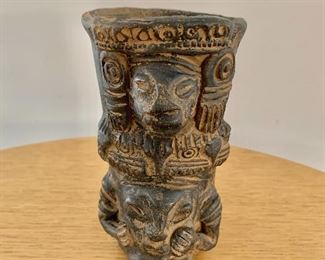 $24 - Carved wooden figural container; 7" H x 3" diameter