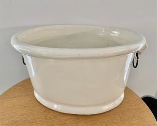 $75 - White ceramic wine tub/cooler with scrolled handles; 10" H x 20" L x 16" W