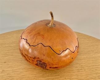 $45 - Carved wooden "gourd" bowl with cover; 4" H x 6" diameter