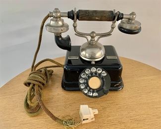 $150 - Early European table top telephone; 9" H x 10" L x 9" W