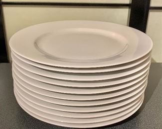 $55 - Eleven (11) white Crate & Barrel dinner plates; 10.5" diameter