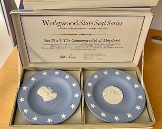 $20 - #8 (Commonwealth of Maryland) boxed Wedgwood "State Seal Series" with pair of jasperware compotiers, each 4.5" diameter