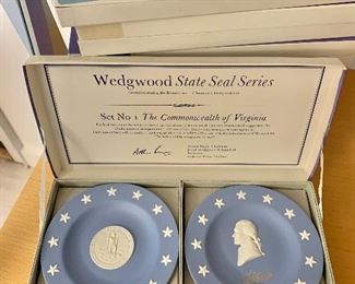 $20 - #1 (Commonwealth of Virginia) boxed Wedgwood "State Seal Series" with pair of jasperware compotiers, each 4.5" diameter