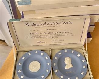$20 - #13 (Commonwealth of Connecticut) boxed Wedgwood "State Seal Series" with pair of jasperware compotiers, each 4.5" diameter