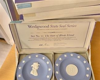 $20 - #12 (Commonwealth of Rhode Island) boxed Wedgwood "State Seal Series" with pair of jasperware compotiers, each 4.5" diameter