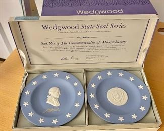 $20 - #3 (Commonwealth of Massachusetts) boxed Wedgwood "State Seal Series" with pair of jasperware compotiers, each 4.5" diameter