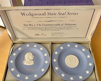 $20 - #7 (Commonwealth of Delaware) boxed Wedgwood "State Seal Series" with pair of jasperware compotiers, each 4.5" diameter
