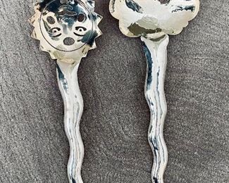$350 - Emilia Castillo hammered silver plate salad servers, each 12"L