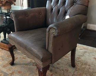 Tufted Leather Armchairs with Cabriole Legs (Pair).. 