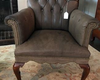 Tufted Leather Armchairs with Cabriole Legs (Pair).. 