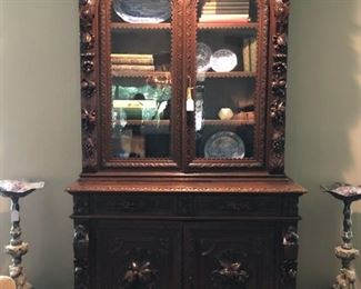 Black Forest Bavarian Hunting Theme Cabinet with Boar detail circa 19th Century..