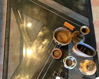 Industrial Style Coffee Table with Glass Top (37”x43”x19”)..