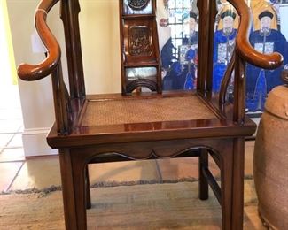 Antique Chinese High-back Horseshoe Chairs with Caned Bottom (Pair)..
