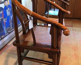 Antique Chinese High-back Horseshoe Chairs with Caned Bottom (Pair)..