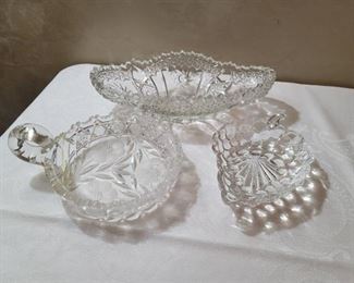 Grape Jelly Dish, Clear Relish Dish 11" long, Clear Cut Jelly Dish with Handle (cracked)