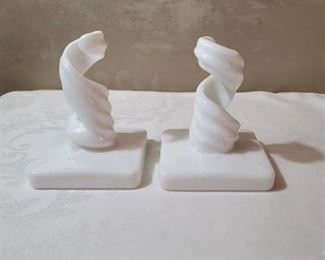 Vintage Pair of Westmoreland Milk Glass Swirl Spiral Candlesticks