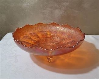 Marigold Carnival Glass Open Rose Bowl