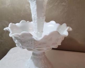 Westmoreland Milk Glass Grape Epergne Flower Bowl, Vase, and Base