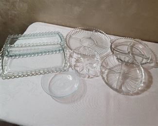 Clear Glass Relish Trays, Bowls, and Platters