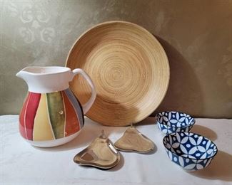 Crate & Barrel Platter, Pitcher, and 2 Bowls