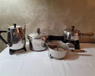 Pressure Cooker, Foodmill, and Coffee Pot