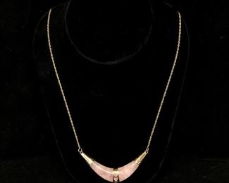 Silver & Pink Jade Double Horn Necklace