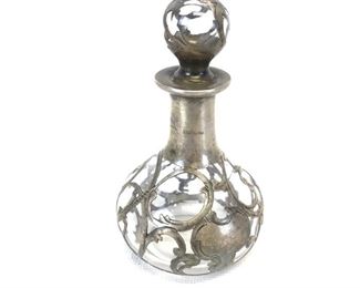 Glass Perfume Bottle with Sterling Silver Overlay