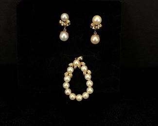 Pearl Earrings, Pearl / 14K Gold Pendant