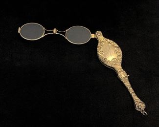 Antique Lorgnette Folding Spectacles With Sterling Silver Case