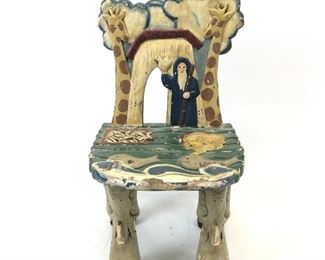 Folk Art Hand Carved Hand Painted Noahs Arc Children's Chair
