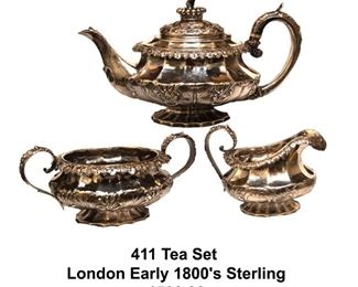411 Tea Set London Early 1800's Sterling 1500.00